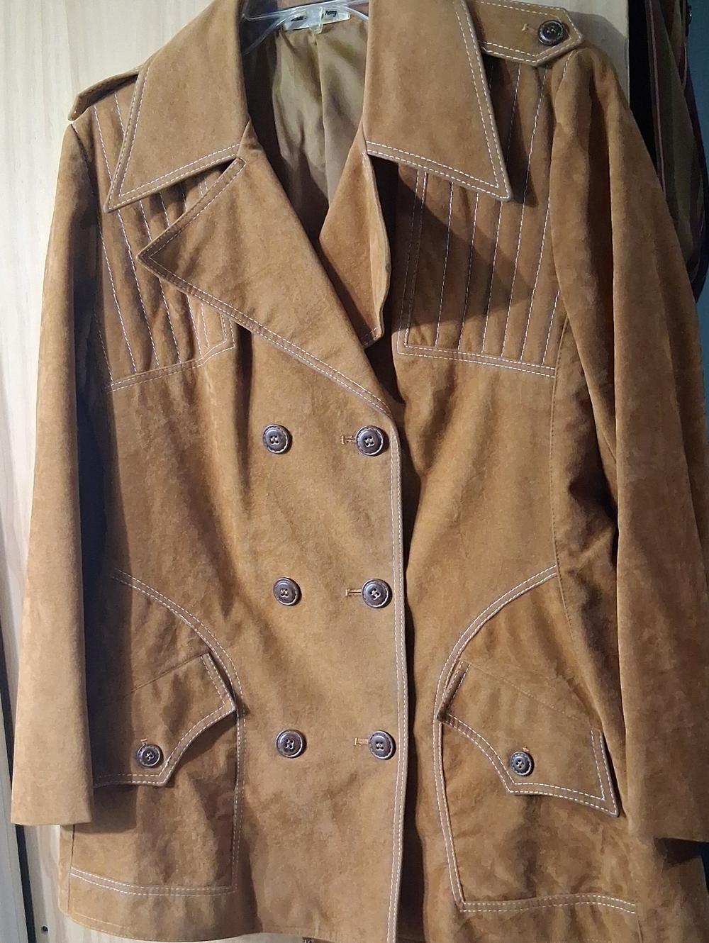 Women's Double-Breasted Suede Pea Coat in Cognac